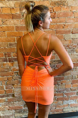 Misshow Orange Spaghetti Straps Homecoming Dress/Mini Dress