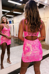 Misshow Orange Sparkly Sequins Tight Short Homecoming Dress/Mini Dress