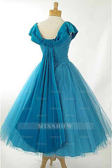 Misshow Peacock Blue Square Neck A Line Homecoming Dress/Mini Dress