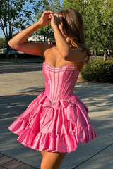 Misshow Pink A Line Corset Strapless Short Homecoming Dress/Mini Dress With Bows