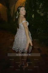 Misshow Pink A-Line Off the Shoulder Tiered Short Homecoming Dress/Mini Dress