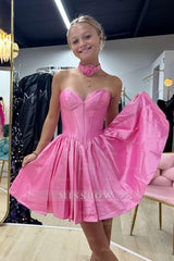Misshow Pink A-Line Sweetheart Corset Satin Short Homecoming Dress/Mini Dress