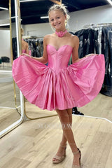 Misshow Pink A-Line Sweetheart Corset Satin Short Homecoming Dress/Mini Dress