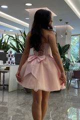Misshow Pink A Line Sweetheart Corset Short Homecoming Dress/Mini Dress