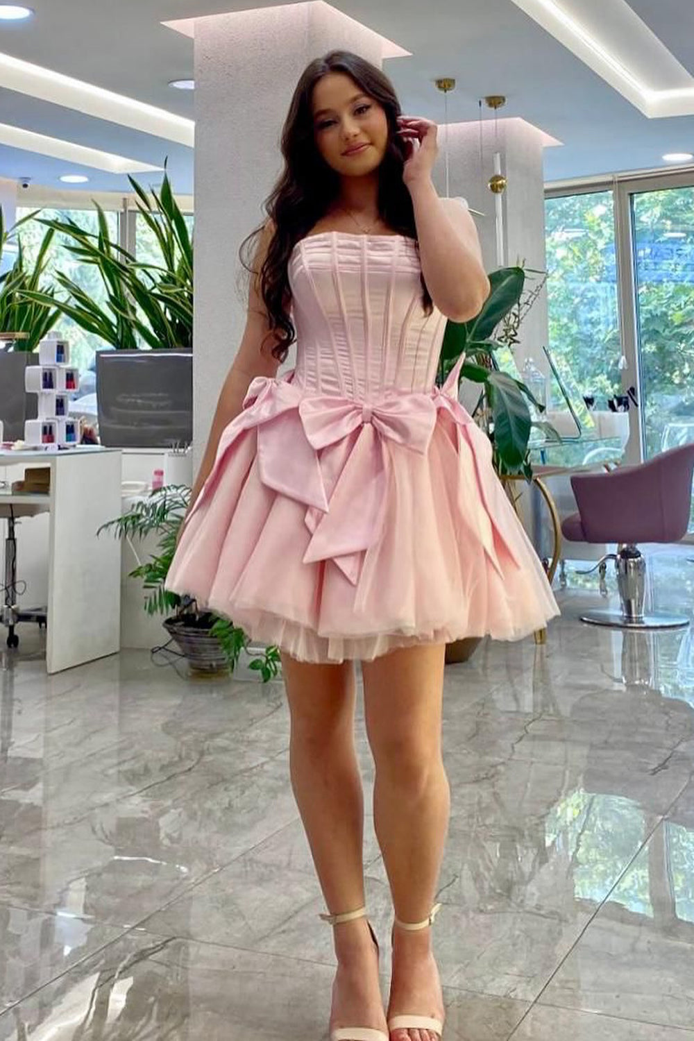 Misshow Pink A Line Sweetheart Corset Short Homecoming Dress/Mini Dress