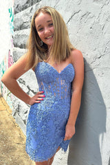 Misshow Pink Corset Lace Sweetheart Asymmetrical Tight Short Homecoming Dress/Mini Dress