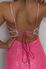 Misshow Pink Lace-Up Back Sequins Tight Short Homecoming Dress/Mini Dress
