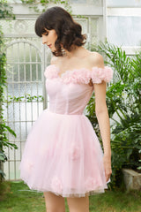 Misshow Pink Off the Shoulder Corset Homecoming Dress/Mini Dress With Flowers