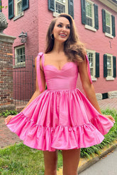 Misshow Pink Ruched Corset A-Line Short Homecoming Dress/Mini Dress