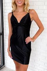 Misshow Pink Spaghetti Straps Tight Ruched Satin Short Homecoming Dress/Mini Dress