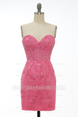 Misshow Pink Tight Short Homecoming Dress/Mini Dress with Appliques