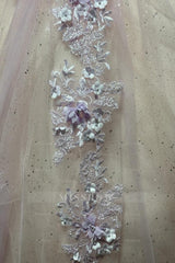 Misshow Pink Tulle Princess Ball Gown Sweetheart Neckline with Puff Sleeves Lace Appliques & Beaded Details for Quinceanera Sweet 16 or Evening Galas