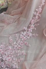 Misshow Pink Tulle Quinceanera Dress Off-Shoulder Ball Gown with 3D Flower Appliques Beaded Crystal Ruffles & Sleeveless Design for Sweet 16 Formal Evenings & Birthday Parties