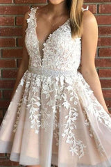 Misshow Pink V Neck A Line Homecoming Dress/Mini Dress