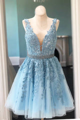 Misshow Pink V Neck A Line Homecoming Dress/Mini Dress