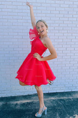 Misshow Purple A-Line One Shoulder Organza Homecoming Dress/Mini Dress with Ruffle