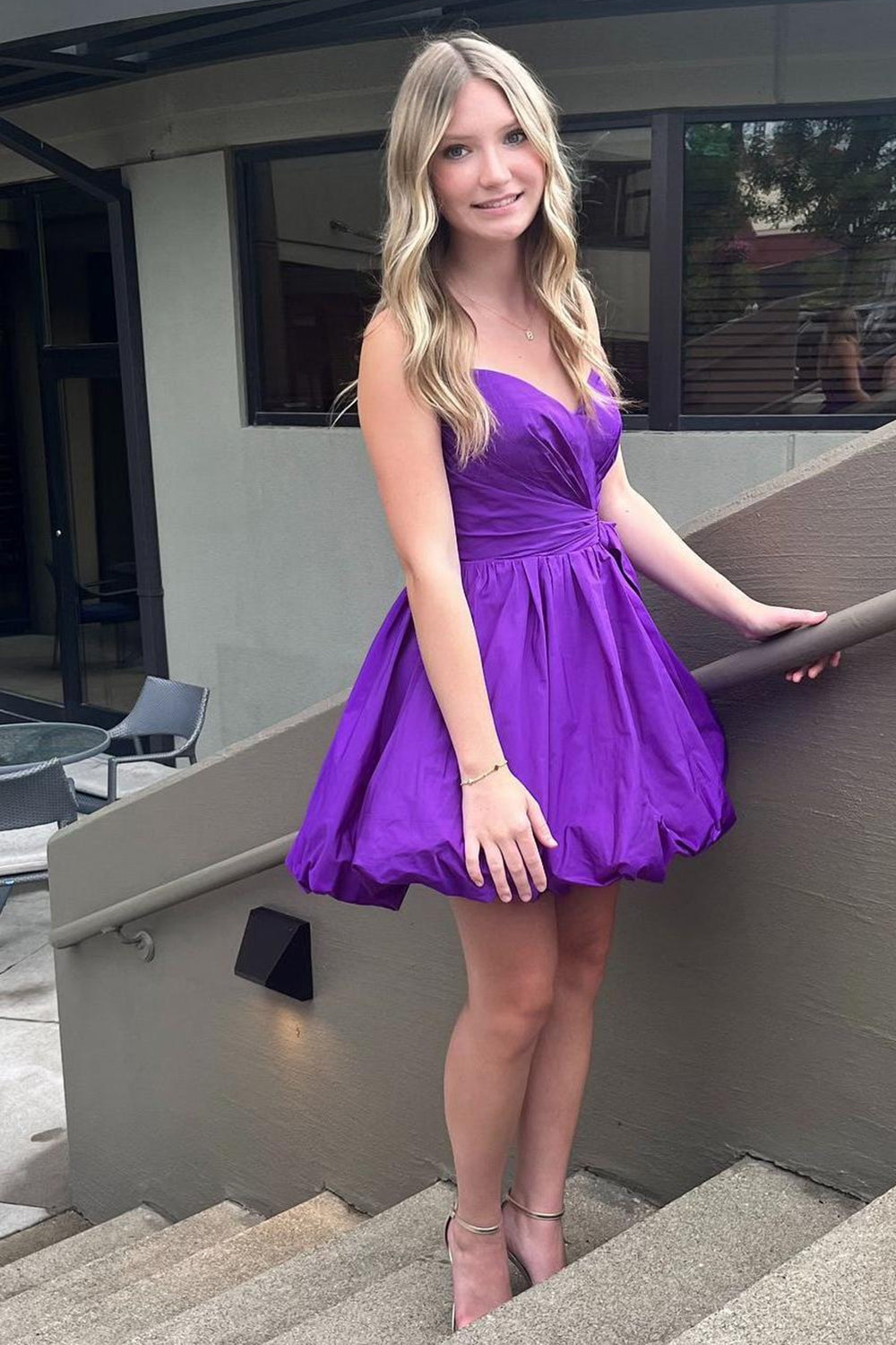 Misshow Purple A-Line Strapless Ruched Short Homecoming Dress/Mini Dress