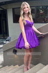 Misshow Purple A-Line Strapless Ruched Short Homecoming Dress/Mini Dress