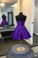 Misshow Purple Corset A-Line Strapless Satin Short Homecoming Dress/Mini Dress