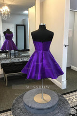 Misshow Purple Corset A-Line Strapless Satin Short Homecoming Dress/Mini Dress
