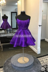 Misshow Purple Corset A-Line Strapless Satin Short Homecoming Dress/Mini Dress