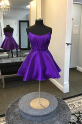 Misshow Purple Corset A-Line Strapless Satin Short Homecoming Dress/Mini Dress