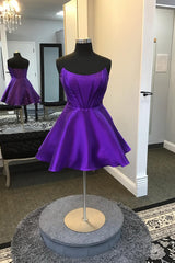 Misshow Purple Corset A-Line Strapless Satin Short Homecoming Dress/Mini Dress