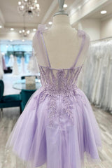 Misshow Purple Corset A-Line Tulle Short Flower Homecoming Dress/Mini Dress with Lace