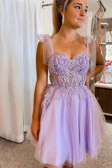 Misshow Purple Corset A-Line Tulle Short Homecoming Dress/Mini Dress with Lace