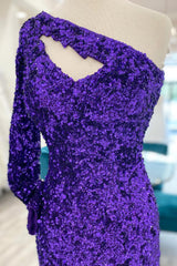 Misshow Purple Cut Out Open Back One Shoulder Sequins Homecoming Dress/Mini Dress