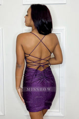 Misshow Purple Sequins Backless Tight Short Homecoming Dress/Mini Dress