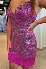 Misshow Purple Sequins Tight Homecoming Dress/Mini Dress with Fringes