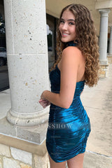 Misshow Purple Strapless Ruched Tight Short Homecoming Dress/Mini Dress