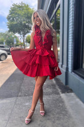 Misshow Red A Line Short Homecoming Dress/Mini Dress With Ruffles