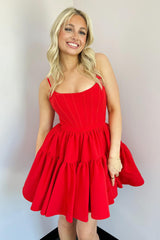 Misshow Red A Line Spaghetti Straps Short Satin Homecoming Dress/Mini Dress