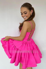 Misshow Red A Line Spaghetti Straps Short Satin Homecoming Dress/Mini Dress