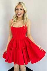 Misshow Red A Line Spaghetti Straps Short Satin Homecoming Dress/Mini Dress
