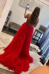 Misshow Red Beaded A-Line Tiered High Low Prom Homecoming Dress/Mini Dress