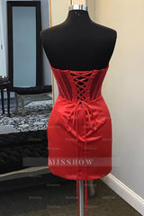 Misshow Red Corset Asymmetrical Tight Short Homecoming Dress/Mini Dress