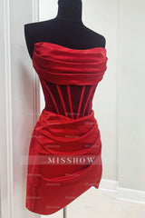 Misshow Red Corset Asymmetrical Tight Short Homecoming Dress/Mini Dress