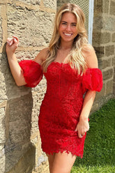 Misshow Red Corset Detachable Sleeves Lace Tight Short Homecoming Dress/Mini Dress