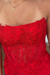 Misshow Red Corset Lace Sleeveless Tight Short Homecoming Dress/Mini Dress