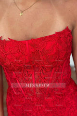 Misshow Red Corset Lace Sleeveless Tight Short Homecoming Dress/Mini Dress