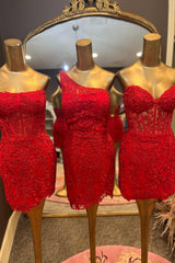 Misshow Red Corset Lace Sleeveless Tight Short Homecoming Dress/Mini Dress