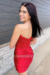 Misshow Red Corset Satin Tight Short Homecoming Dress/Mini Dress with Lace Top