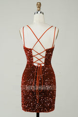 Misshow Red Criss-Cross Straps Sequins Tight Short Hoco Dress
