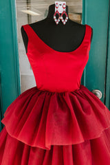 Misshow Red High Low Tiered Homecoming Dress/Mini Dress