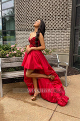 Misshow Red Mirror Strapless Corset High Low Homecoming Dress/Mini Dress