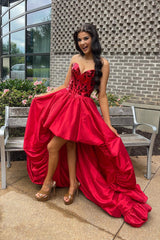 Misshow Red Mirror Strapless Corset High Low Homecoming Dress/Mini Dress