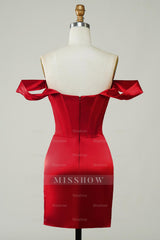 Misshow Red Off the Shoulder Asymmetrical Tight Short Homecoming Dress/Mini Dress